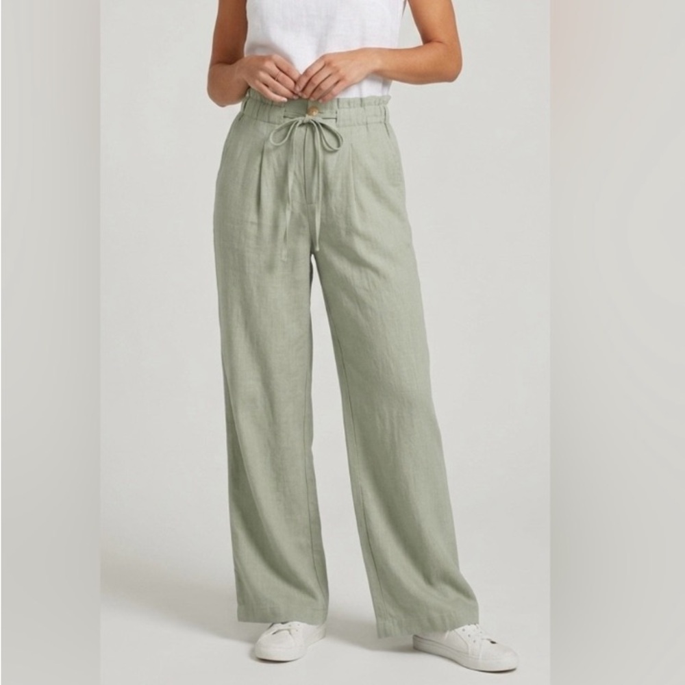Thread & Supply Sage Green Linen Blend Wide-Leg Pants Coastal Boho Women’s M